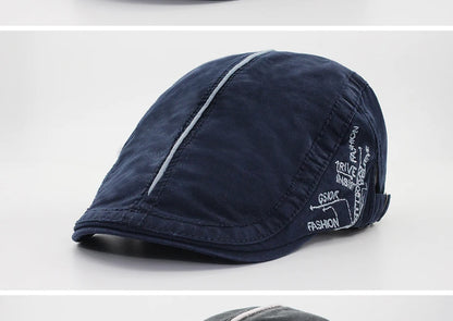 Men Beret Fashion Cotton Letter Flank Embroidery Cap Casual Soft Top Retro Literary Forward Caps Driver Hat Peak Berets