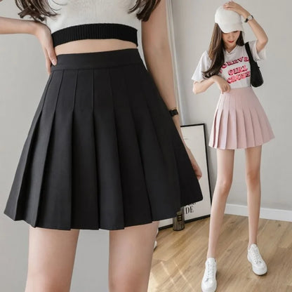 Women's Skirt Shorts High Waist A-line Student Pleated Skirts Solid Casual Clothes Dance Mini School Girls Skirts Kawaii Faldas