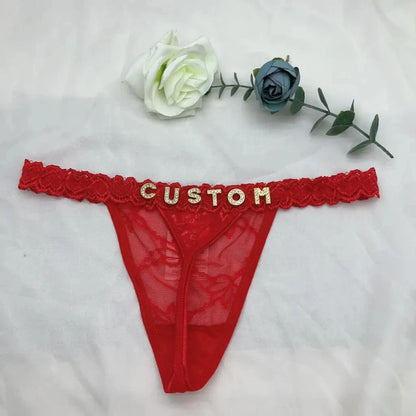 Custom Name Thong Panties with Crystal Letters Customized Thongs Personalized Underwear Sexy G-String Tanga Bikini Jewelry Gift