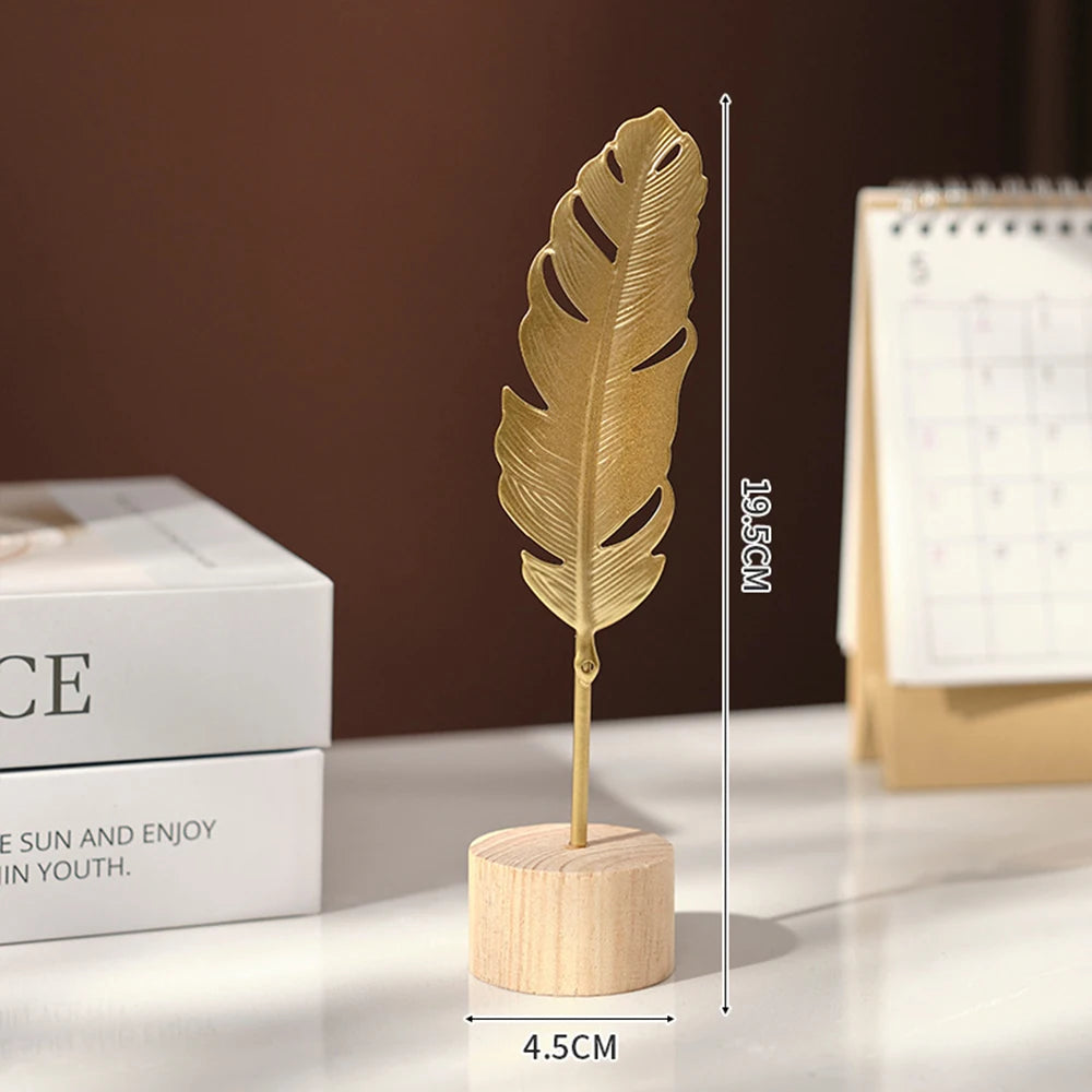 Ginkgo Leaf Decoration Wooden Ornaments Miniature Figurines Office Desktop Crafts Home Decor Christmas Gifts Home Accessories feather