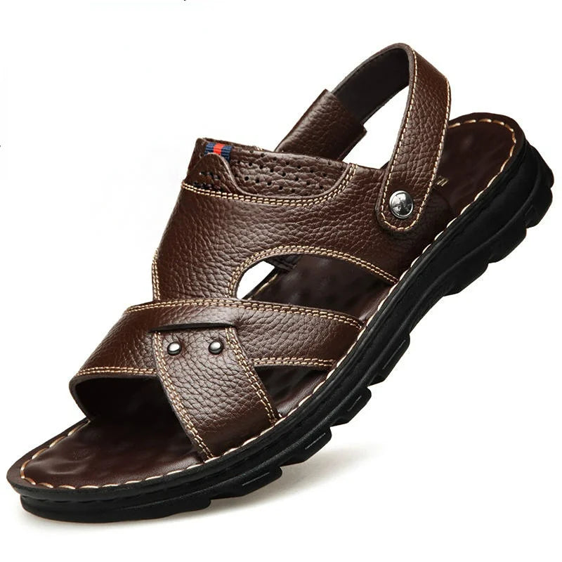 New arrivel noble Men's Sandals Non-slip Genuine Leather Sandals Soft Slippers Flat For Mens Casual Shoes Sandalias MSA516 Brown 2