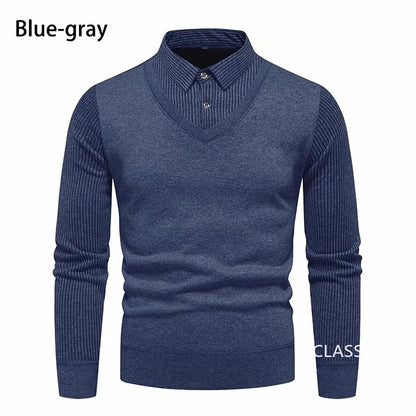 Men Twinset Sweaters Outwear Casual Pullovers Shirts Good Quality Male Winter Warm Fake Two Pieces Sweaters Sweatercoats 4XL