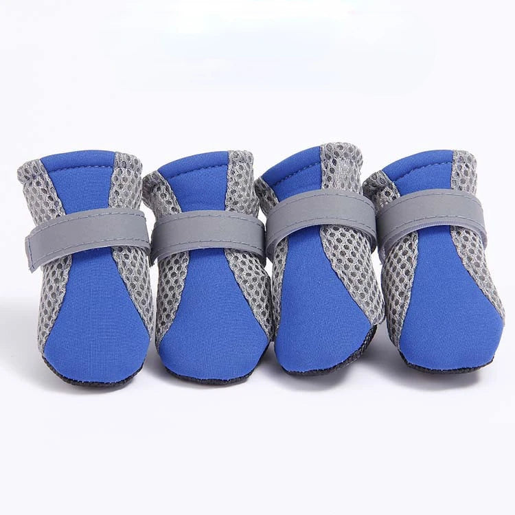 Breathable Pet Dog Shoes Waterproof Outdoor Walking Net Soft Summer Pet Shoes Night Safe Reflective Boots For Small Medium Dogs 1 Strap-Blue