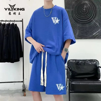 Korean Fashion Men Short Sets Hip Hop Rock Casual Short Suit Funny Bear Tshirts Shorts 2 Piece Set Summer Tracksuit Men 2023 New