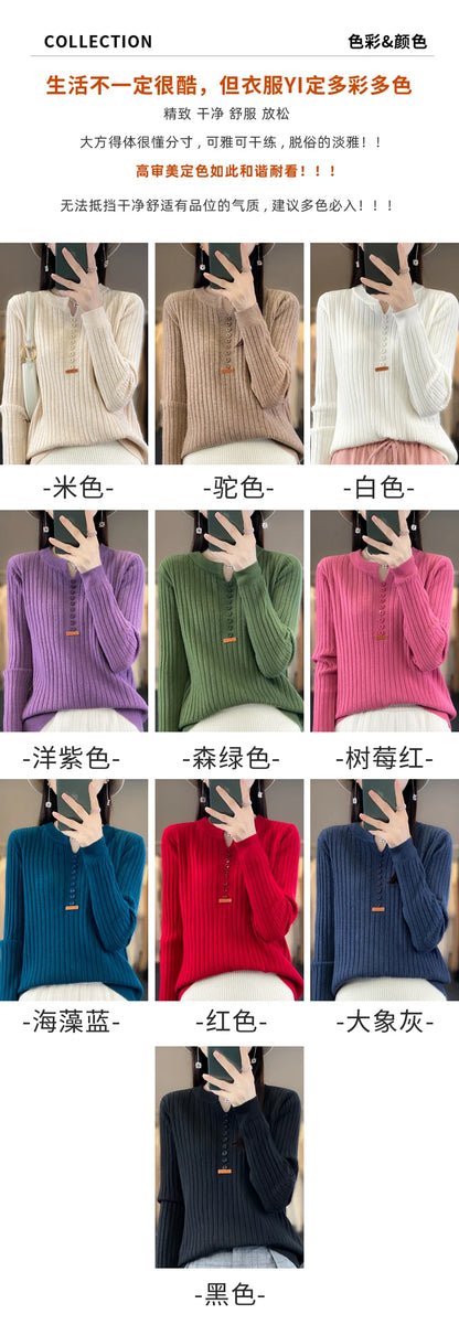 Women's Sweater Autumn/Winter New Solid Color Knitwear V-Neck Pullover Ladies Clothes Fashion Blouse Korean Style Loose Tops