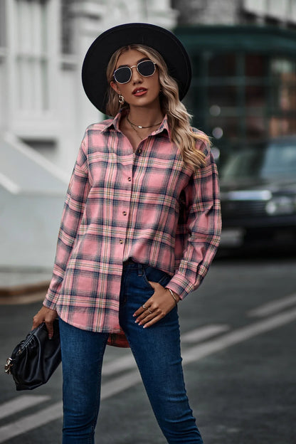 2024 New Spring Autumn Women Blouses Tops Female Casual Loose Boyfriend Plaid Shirt Women Long-sleeve Lapel Tops 2XL Shirts