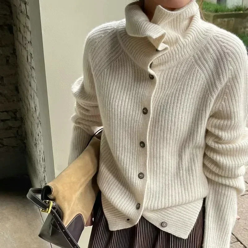 2024 Turtleneck Cardigan Ladies sweater Autumn and winter loose thickened cashmere base sweater knitted  coat tide