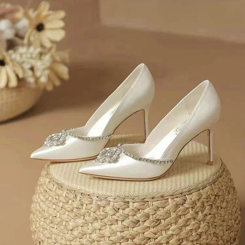 Elegant Wedding Shoes Bridal Shoes White Rhinestone High Heels Bridesmaid Pumps