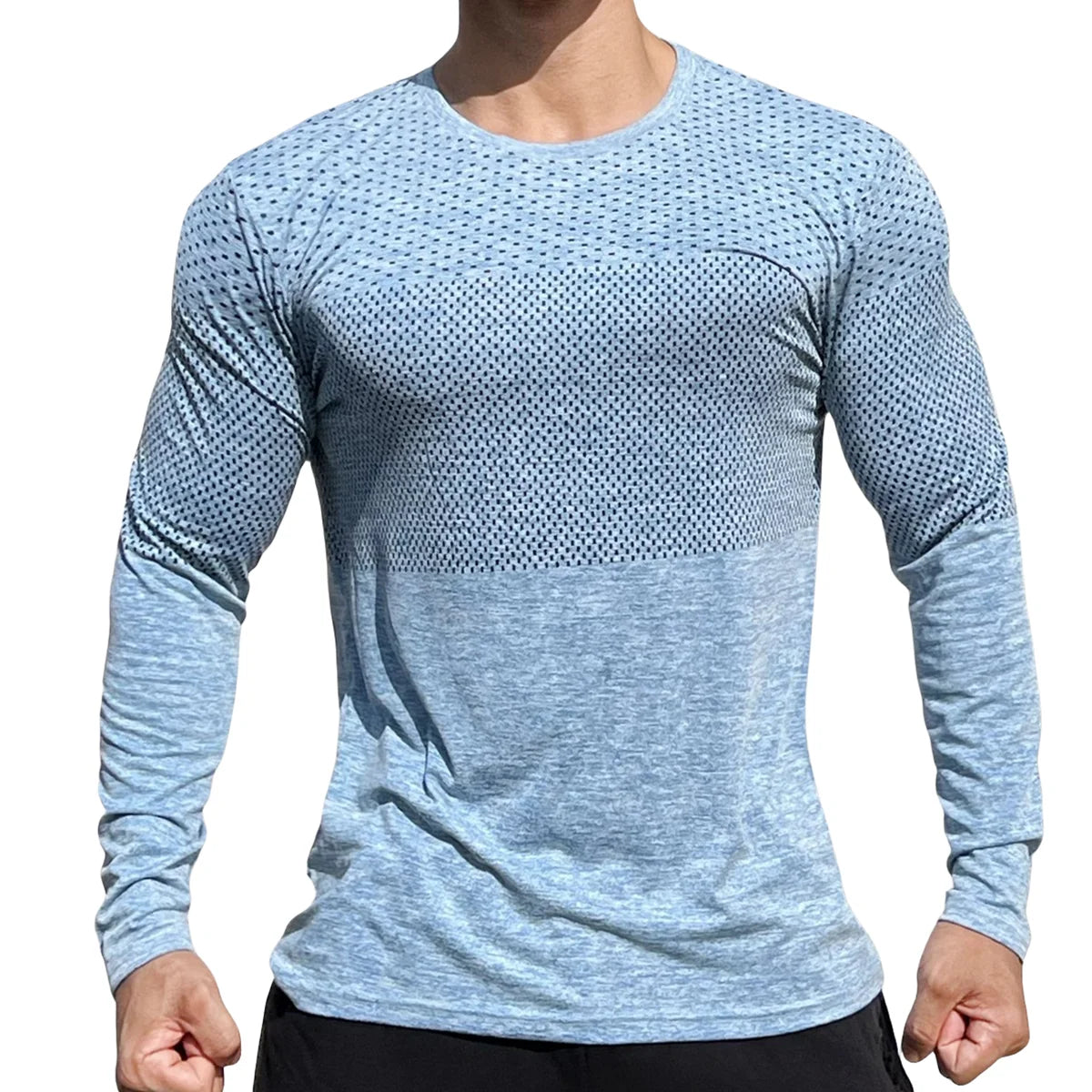 Gym Fitness Quick Dry Shirt Men Running Sport Long Sleeves T-shirt Trackwear Tee Tops Autumn Male Bodybuilding Training Clothing Blue