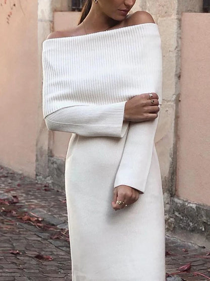 Vintage Women Elegant Off The Shouder Bomb Knitted Long Dresses 2023 Spring Fashion Ladies Slim Chic Dress Female Stylish