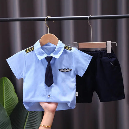 0-4 Years Old baby Boys shirt suts fashion Cotton infant girls Clothes Set Kids Short Sleeve Shirt + Shorts Sets blue