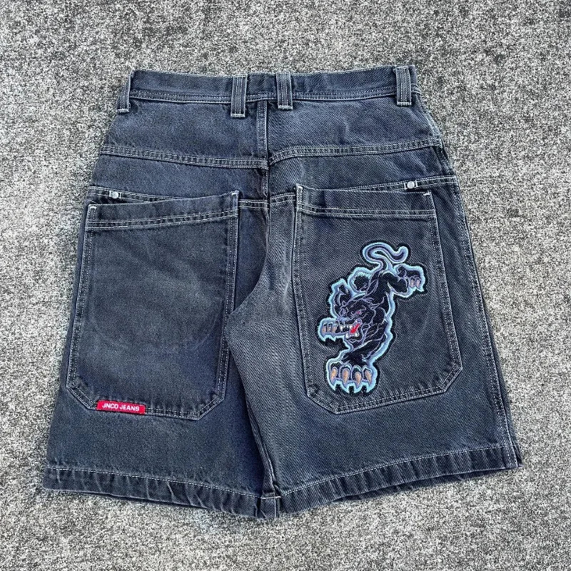 JNCO baggy Denim Shorts Harajuku Y2K jeans Hip Hop vintage pattern Summer New Men Women Gothic Men Basketball Shorts Streetwear