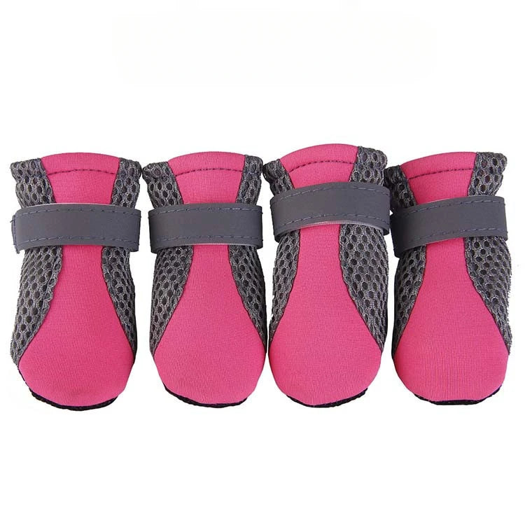 Breathable Pet Dog Shoes Waterproof Outdoor Walking Net Soft Summer Pet Shoes Night Safe Reflective Boots For Small Medium Dogs 1 Strap-Rose Red