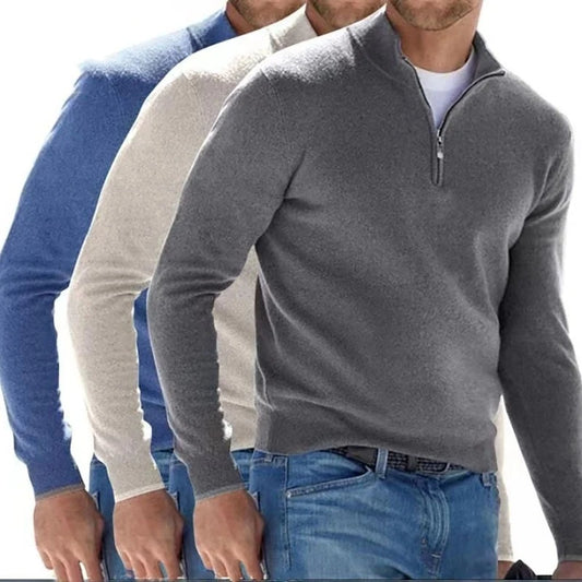 Men's Autumn Solid Color Jumper Half Zipper Casual Sweater Slim V-neck Long Sleeve Men's Sweatshirt Winter Shirt