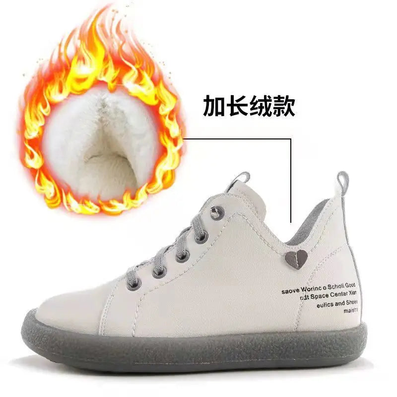 2023 New Women Genuine Leather Sneakers Spring High-top Casual Shoes Autumn First Layer Cowhide Ladies High Top Vulcanized Shoes Beige with fur