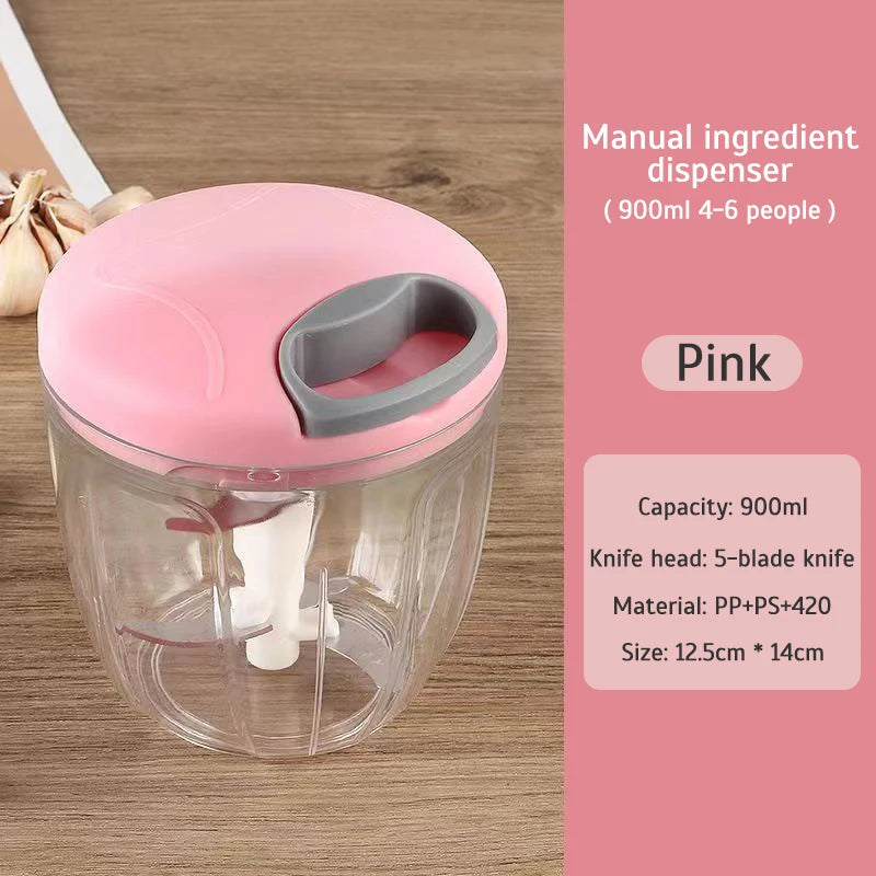 home gadgets Manual Meat Mincer Garlic Chopper Rotate Garlic Press Crusher Vegetable Onion Cutter Kitchen Cooking Accessories 900ml-pink