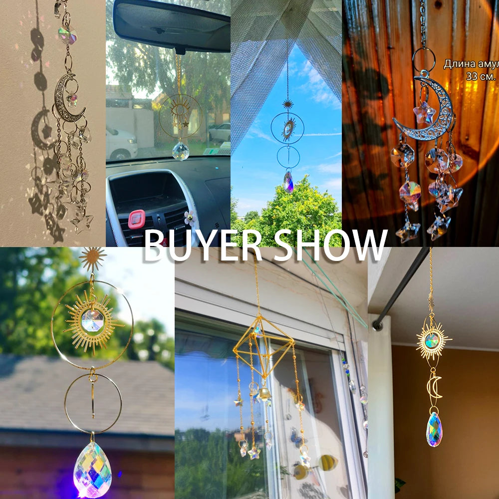 Crystal Wind Chimes Dream Catcher Stained Glass Sun Catcher Prism Rainbow Maker Window Garden Decoration Outdoor Christmas Gift