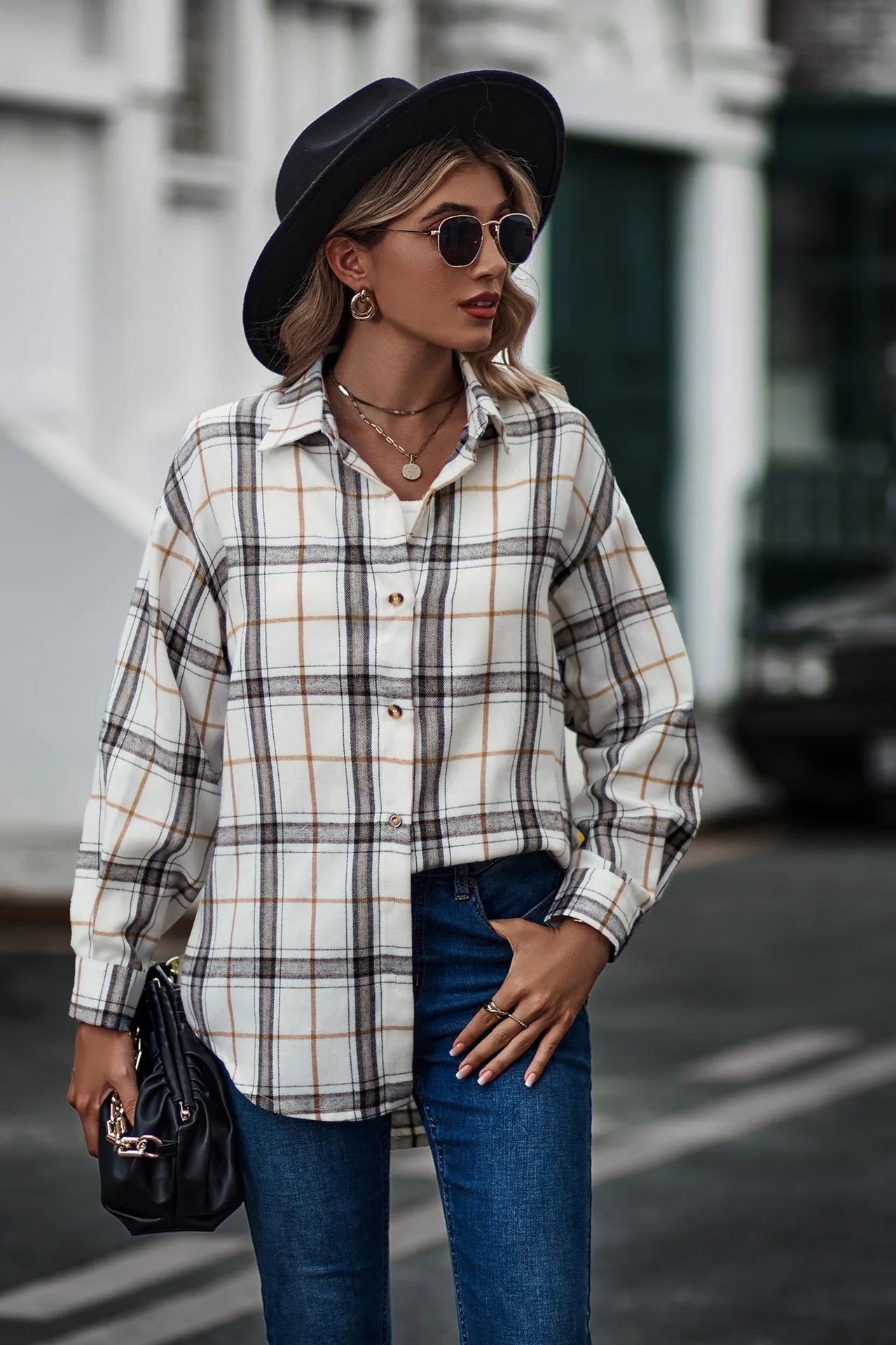 2024 New Spring Autumn Women Blouses Tops Female Casual Loose Boyfriend Plaid Shirt Women Long-sleeve Lapel Tops 2XL Shirts