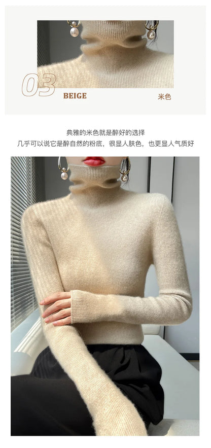 2022 Autumn Winter Cashmere  Sweater Women's Pullover Turtleneck  Casual Fashion Pure Color Cashmere sweater women