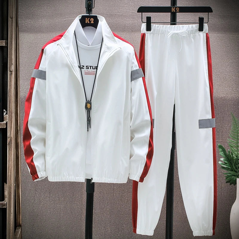 New Spring Men Casual Sets Mens Hooded Tracksuit Sportswear Jackets+Pants 2 Piece Sets Hip Hop Running Sports Suit 5XL 05