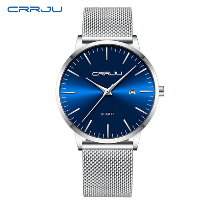 CRRJU Watch for Men, Stainless Steel 40mm with Mesh Strap Mens Watches,Classic Ultra Slim 7mm Men's Wrist Watches Automatic