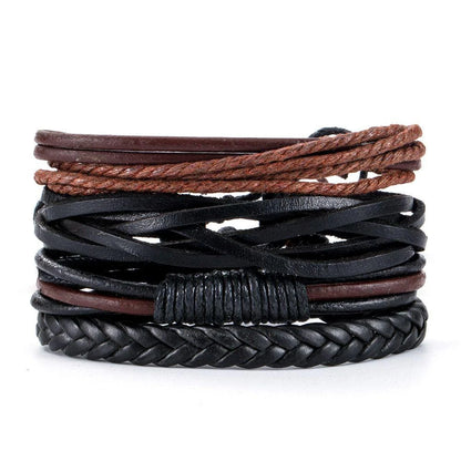 4Pcs/ Set Braided Wrap Leather Bracelets For Men Vintage Life Tree Rudder Charm Wood Beads Ethnic Tribal Wristbands 15