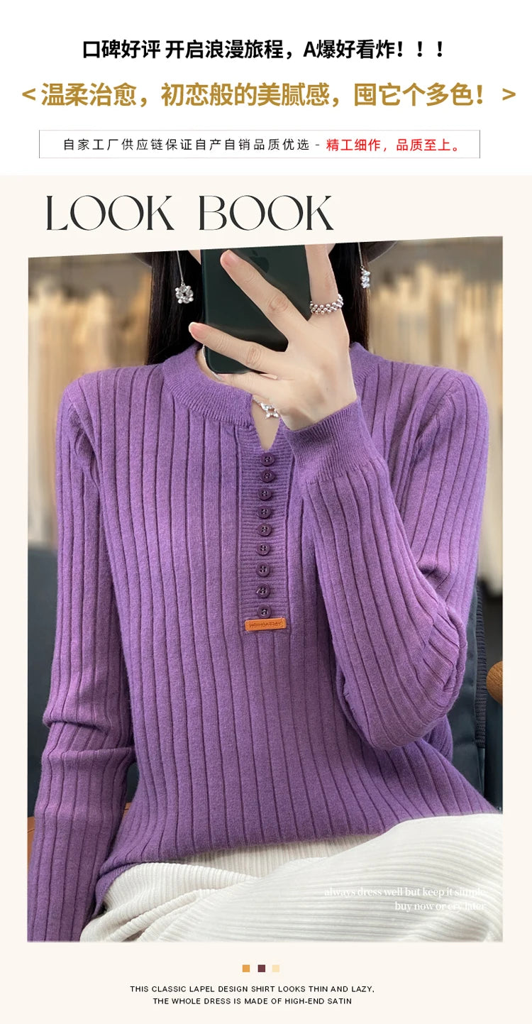 Women's Sweater Autumn/Winter New Solid Color Knitwear V-Neck Pullover Ladies Clothes Fashion Blouse Korean Style Loose Tops