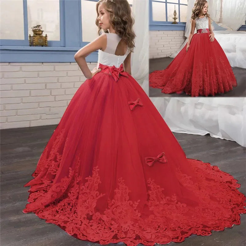 Girls Christmas Dress For Kids Wedding Evening Party Bridesmaid Long Dress Prom Gown Children Teenager New Year Princess Costume