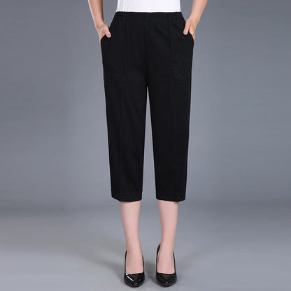 Women Capris Pants Female Women's Summer Breeches 2022 High Waist Cropped Pants Woman Candy Color Straight Calf-Length Pant black