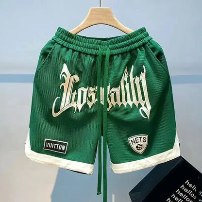 2024 Summer Men's Shorts Korean Fashion Embroidery Shorts Streetwear Harajuku Letter Sports Shorts Casual Men's Clothing Short Green