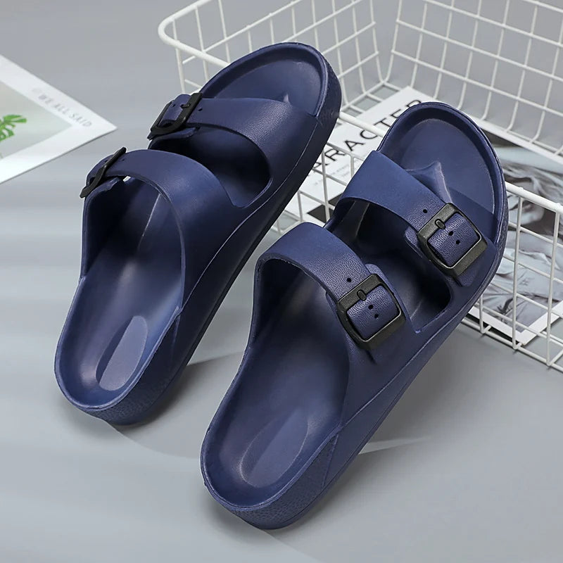 Summer Men Women Slippers Massage Outdoor Clogs Garden Shoes Beach Sandals Flip-Flops Lovers Indoor Home Slides Bathroom Shoes dark blue CHINA