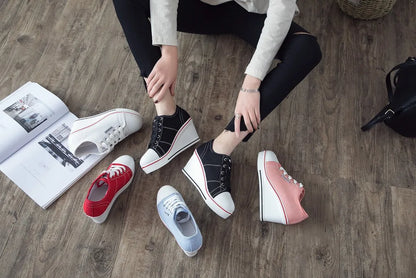 Shoes Women New Woman Wedge Canvas Vulcanize Shoes Platform Breathable Canvas Shoes Casual Students Candy Color Wedge Sneakers