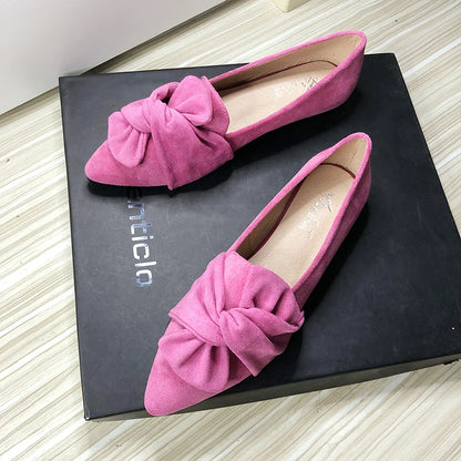 Flat Shoes for Women Suede Velvet Spring Summer Casual Shoes Women Flats Bow Flower Pointed Scoop Shoes Slip on Size 33 34 43