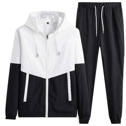 New Spring Men Casual Sets Mens Hooded Tracksuit Sportswear Jackets+Pants 2 Piece Sets Hip Hop Running Sports Suit 5XL 01