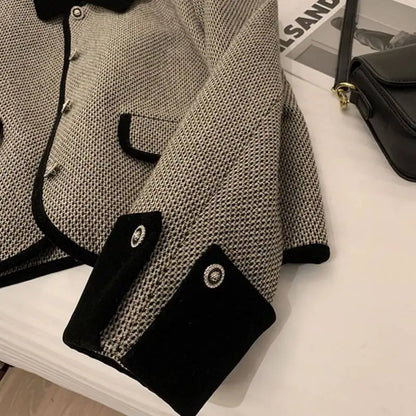 Women's 2022 New Autumn And Winter Plush Thickened Suit Coat Short Fashion Loose Versatile Grey Splice Casual Female Blazers