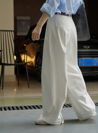 [LANMREM] Fashion Simplicity Loose Wide Leg Pants For Women Solid High Waist Straight Casual Trousers 2024 Spring New Clothing