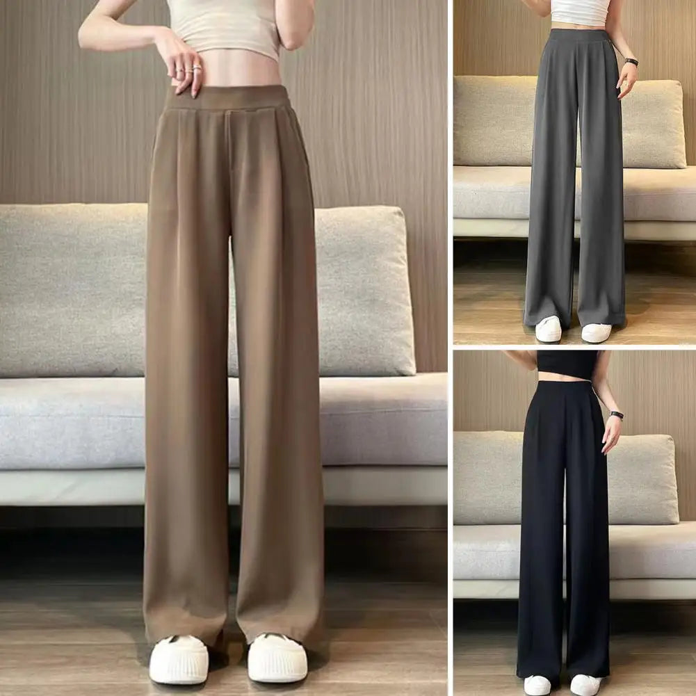 Loose Pants Women's Wide Leg Pants with Pockets Solid Color Office Wear Trousers for Summer High Waisted Relaxed Fit Casual