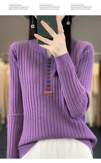 Women's Sweater Autumn/Winter New Solid Color Knitwear V-Neck Pullover Ladies Clothes Fashion Blouse Korean Style Loose Tops