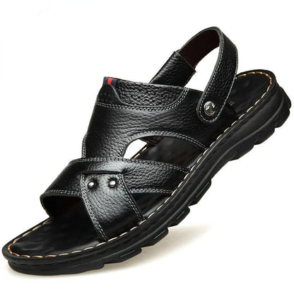 New arrivel noble Men's Sandals Non-slip Genuine Leather Sandals Soft Slippers Flat For Mens Casual Shoes Sandalias MSA516 Black 2