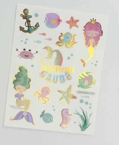 Mermaid Bronzing Cartoon Children's Metallic Gold Body Temporary Flash Tattoos For Kids Glitter Tattoo cute Stickers 160*120MM NO.2