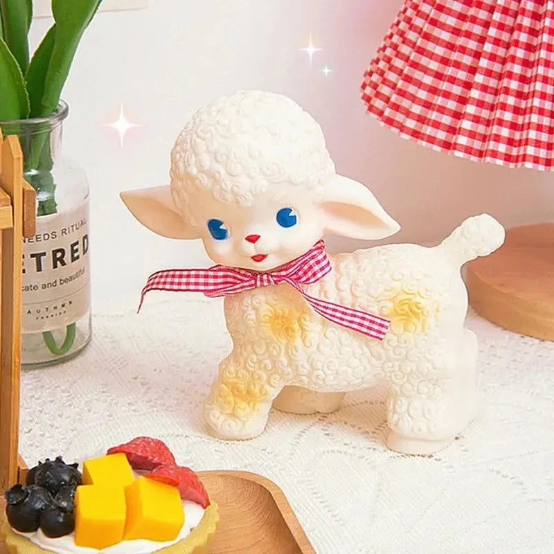 Retro Classic Rubber Sheep Doll Cute Girl Sweetheart Voice Animal Gift Model Lamb Static Desk Room Home Accessories Ornaments lamp CHINA