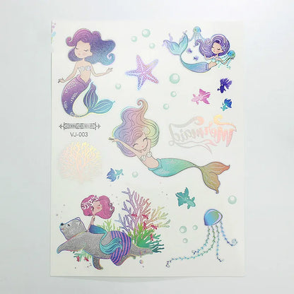 Mermaid Bronzing Cartoon Children's Metallic Gold Body Temporary Flash Tattoos For Kids Glitter Tattoo cute Stickers 160*120MM NO.17