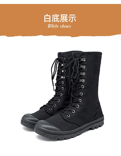 Mid-calf Men Canvas Boots Lace Up Tactical Men Shoes High top Sneakers Military Boots Work Shoes Jungle Mountaineering Shoes Men