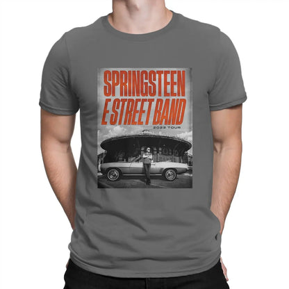 Poster T Shirt Men's 100% Cotton Novelty T-Shirts Crewneck Bruce The E Street Band Springsteen Tee Shirt Short Sleeve Tops Dark Grey