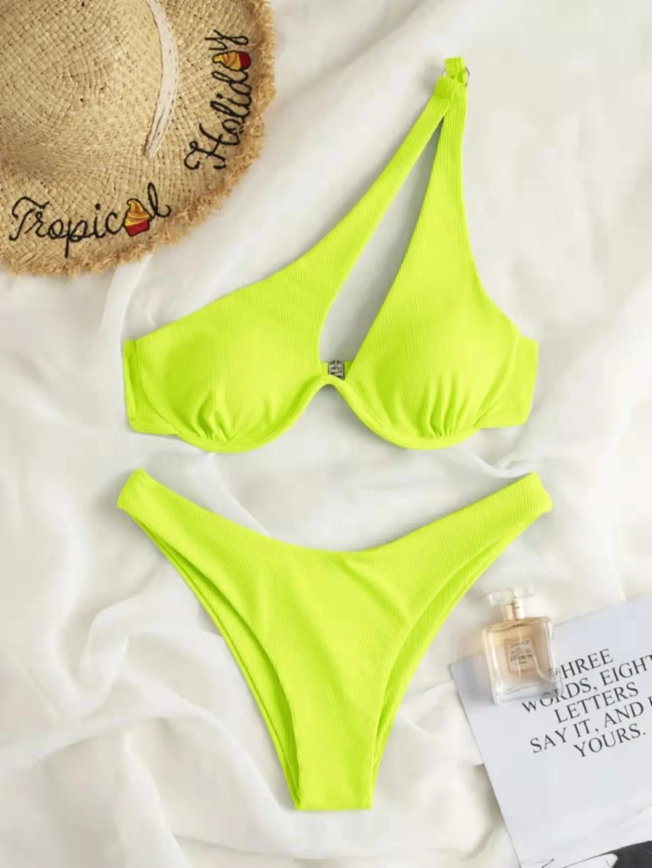 2023 One Shoulder Bikini Set Sexy Bikinis Swimsuits Cut Out Women's 2 Peices Swimwear Biquini Summer Bathing Suits Push Up Beach Yellow