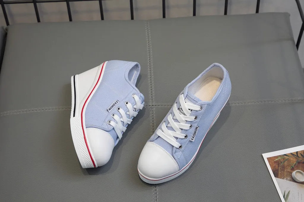 Shoes Women New Woman Wedge Canvas Vulcanize Shoes Platform Breathable Canvas Shoes Casual Students Candy Color Wedge Sneakers