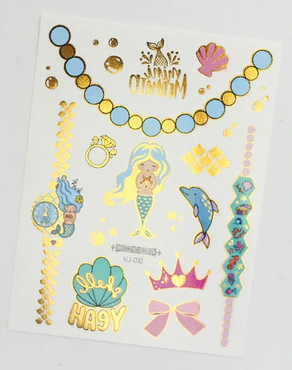 Mermaid Bronzing Cartoon Children's Metallic Gold Body Temporary Flash Tattoos For Kids Glitter Tattoo cute Stickers 160*120MM NO.10