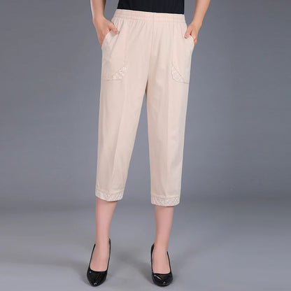 Women Capris Pants Female Women's Summer Breeches 2022 High Waist Cropped Pants Woman Candy Color Straight Calf-Length Pant creamy white