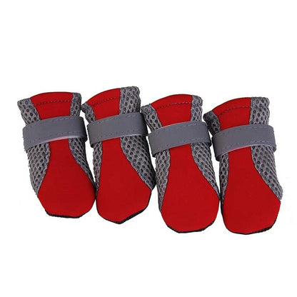 Breathable Pet Dog Shoes Waterproof Outdoor Walking Net Soft Summer Pet Shoes Night Safe Reflective Boots For Small Medium Dogs 1 Strap-Red