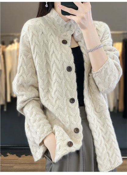 2024 Autumn Winter New Korean Cardigan Long Sleeve Jacket Women Loose Casual Thicken Knitted Sweater Coat Female Tops Ladies